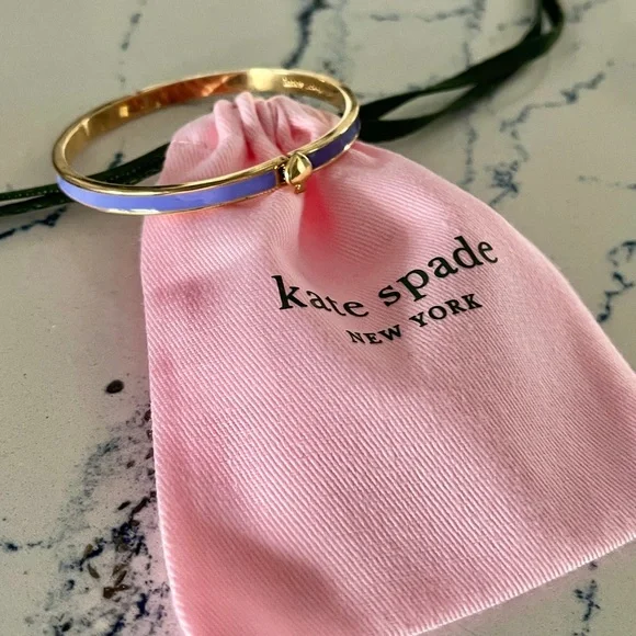 kate spade EUC Bracelet Gold w/Lavender Enamel/hinged w/Spade click closure - Picture 9 of 11